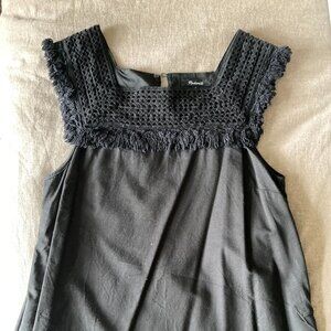 Madewell Black Cocktail Dress Cotton with Neckline Fringe